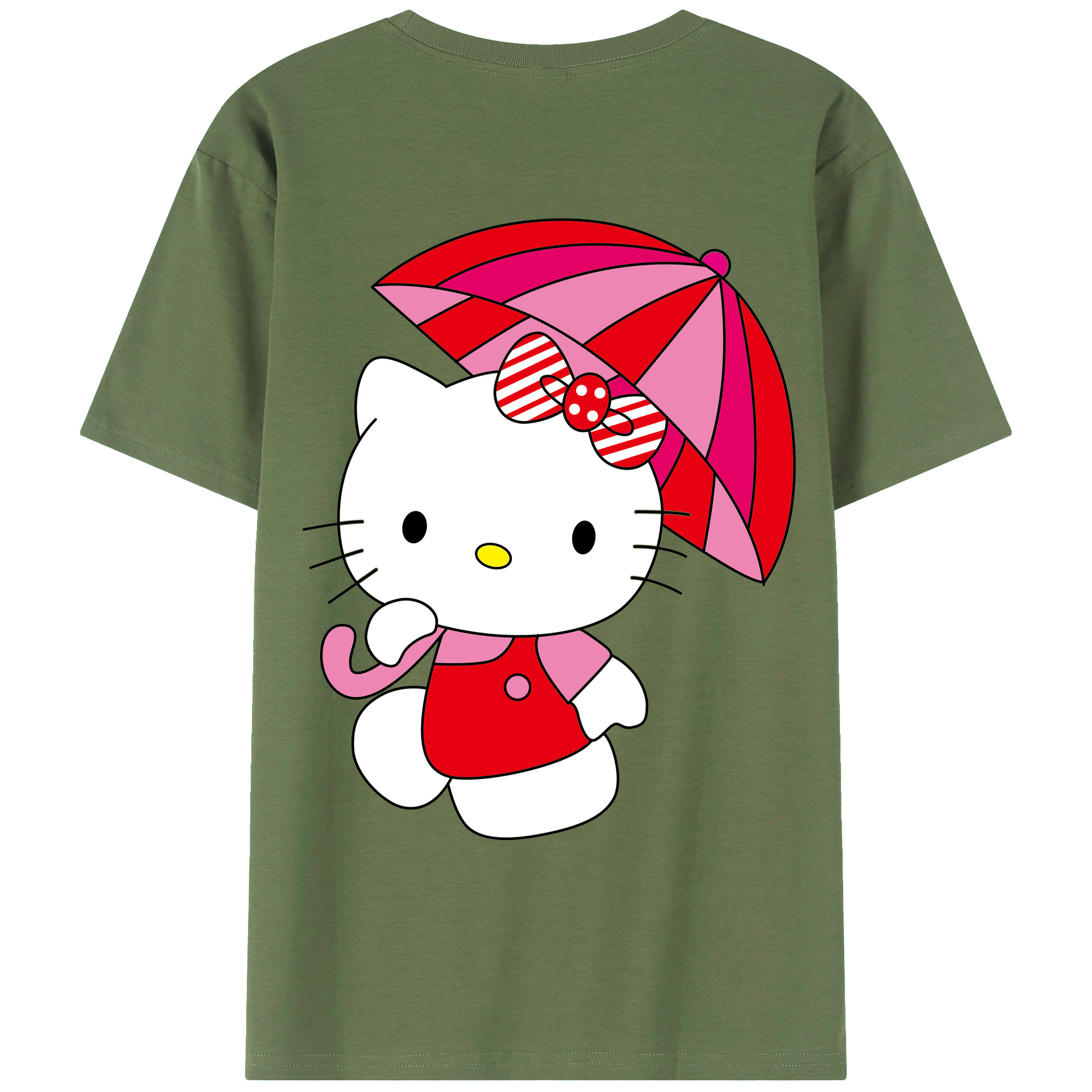 （画像用） Hello Kitty ハローキティ 綿100％ メンズ半袖Tシャツ（バックプリント） 通気性